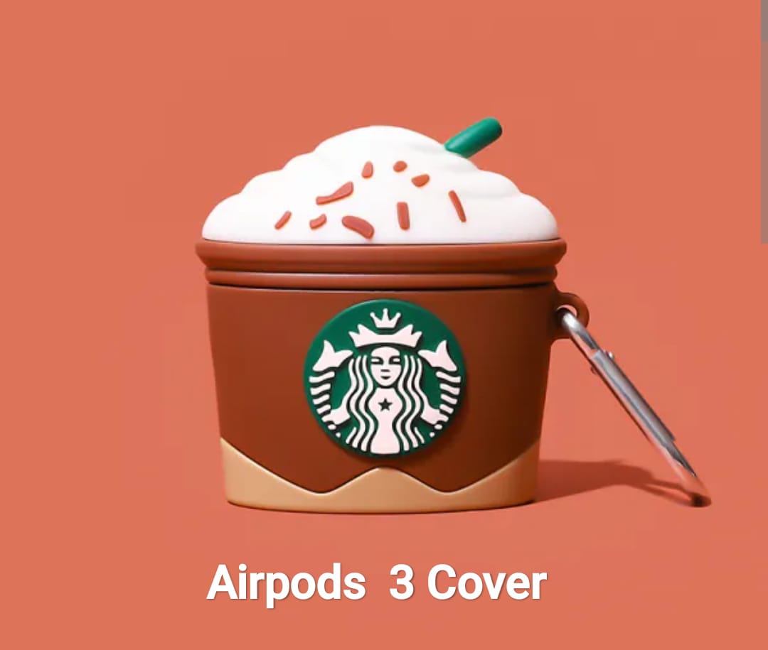 Soft Silicone Starbucks Cover With Hook Clip For Airpods 3 ( 3D Starbucks )