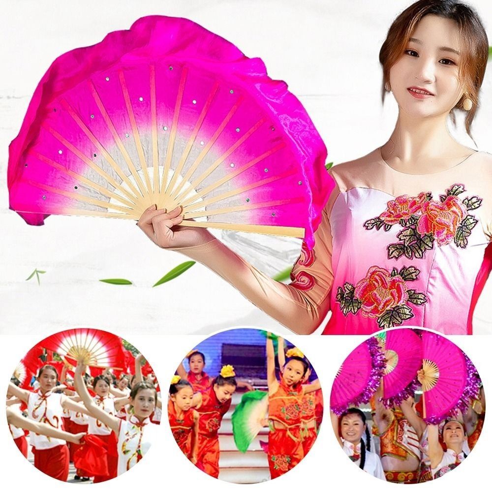 New 26cm Bamboo Chinese Short Bellydance Fan 10cm Half Circle Silk 10 Styles Bamboo Fans Kids Children Hand Dye Adults Fan Veil Pairs Yangko Dance Tools