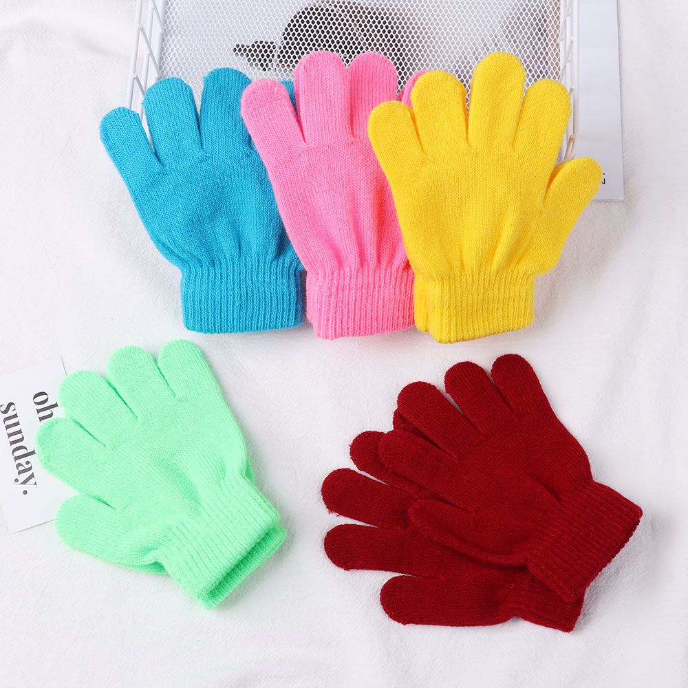Candy Color Warm Kids Stretch Knitted Glove Children
