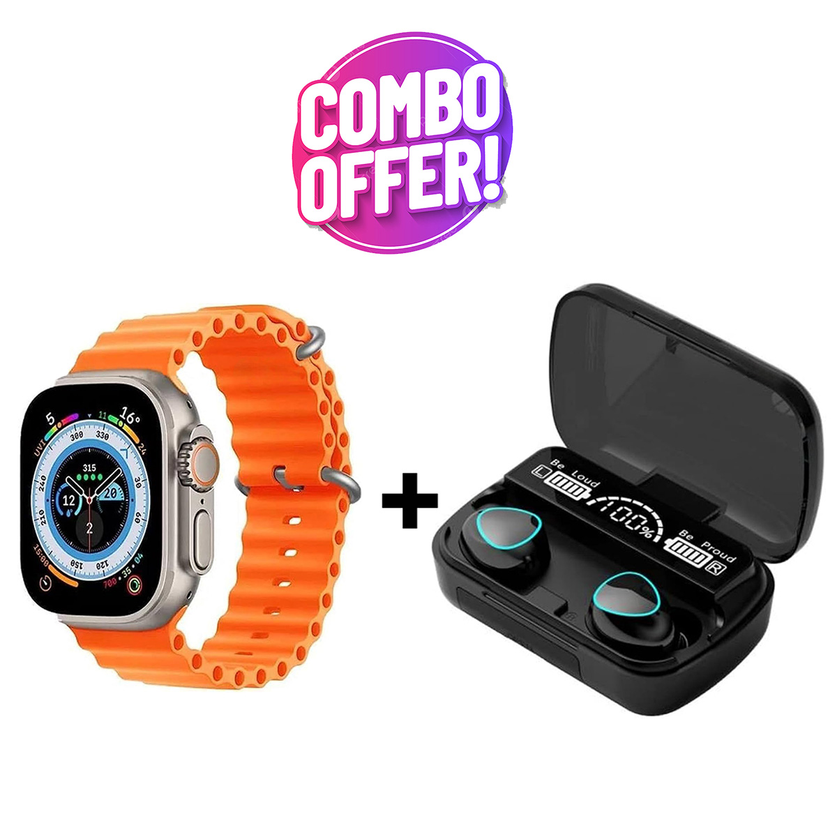 Combo Earbuds Wireless Bluetooth Airbuds with T800 Smart watch Ultra Display For Men/women
