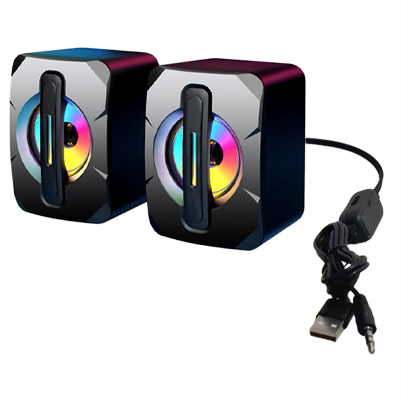 2 Pcs Speaker USB Subwoofer Light Emitting Mini Computer Speaker Mobile Phone Laptop Desktop Speaker HiFi Stereo Speaker