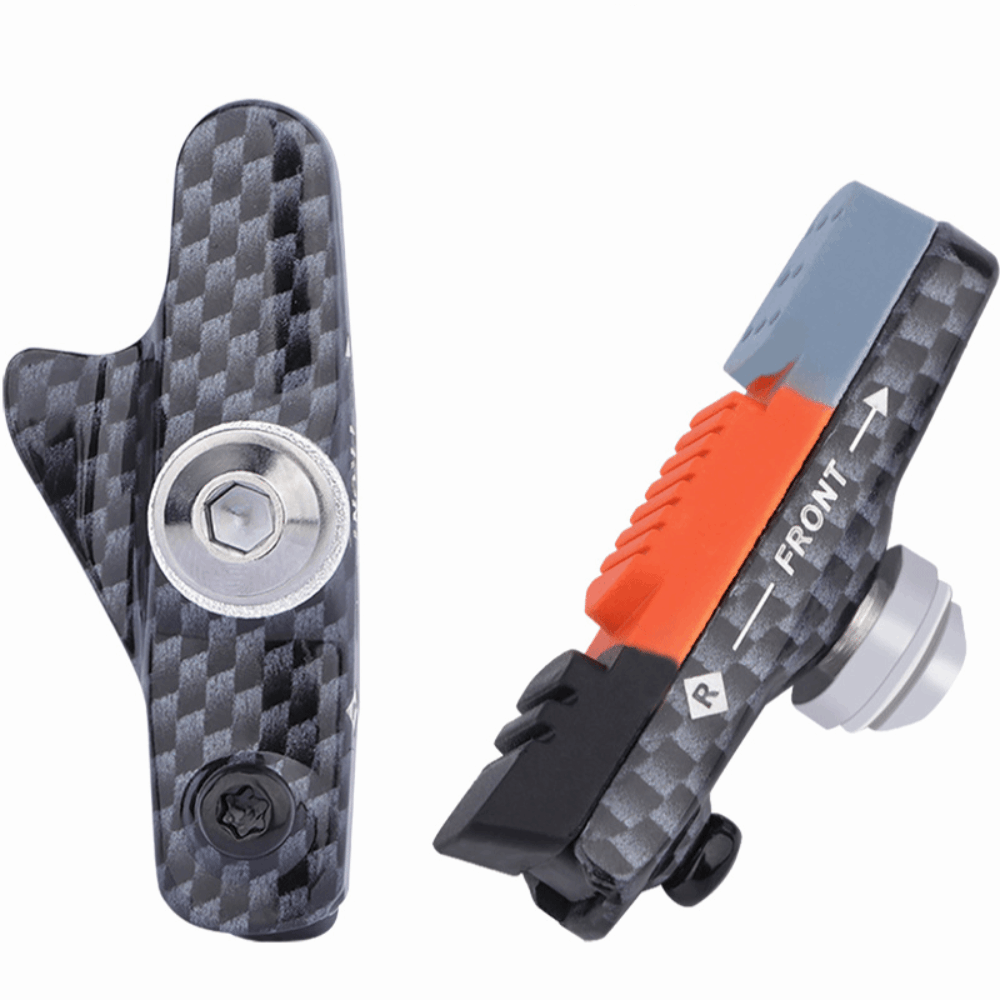 1Pair Durable Carbon Fiber Pattern Road Bike Brake Pads Lightweight Aluminum Alloy , Rubber C-Brake Pads Enhanced Braking Performance No Noise Bicycle Brake Pads Road Bike