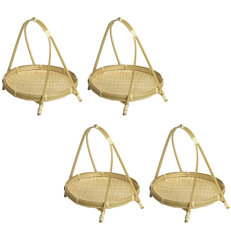 FORIDE 4X Bamboo Weaving Straw Baskets Tier Rack Wicker Fruit Bread Storage Decorative Round Plate Stand Container-Single Layer