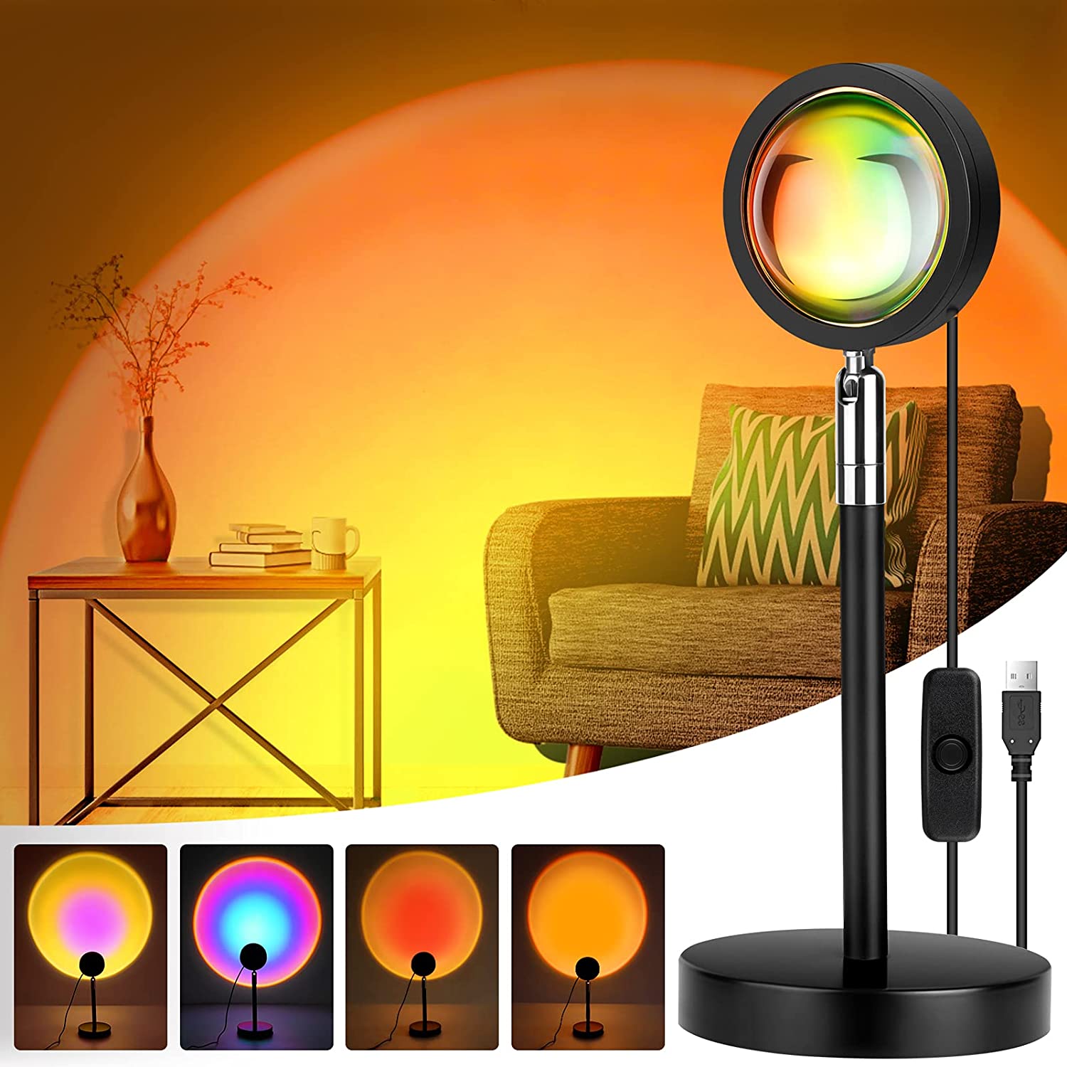 4 Color USB Sunset Projection Lamp LED Rainbow Sunset Light Rotating Projection Night Lamp Photography Background Mood Light Room Decor | Electro Hub Nepal