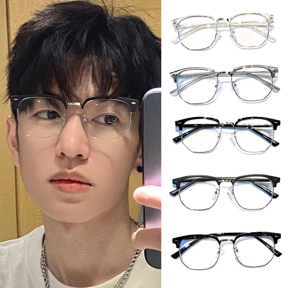 New Metal Half Frame Anti-Blue Light Glasses Eye Protection Plastics Flat Mirror Spectacles Half Frame Glasses for Women Men