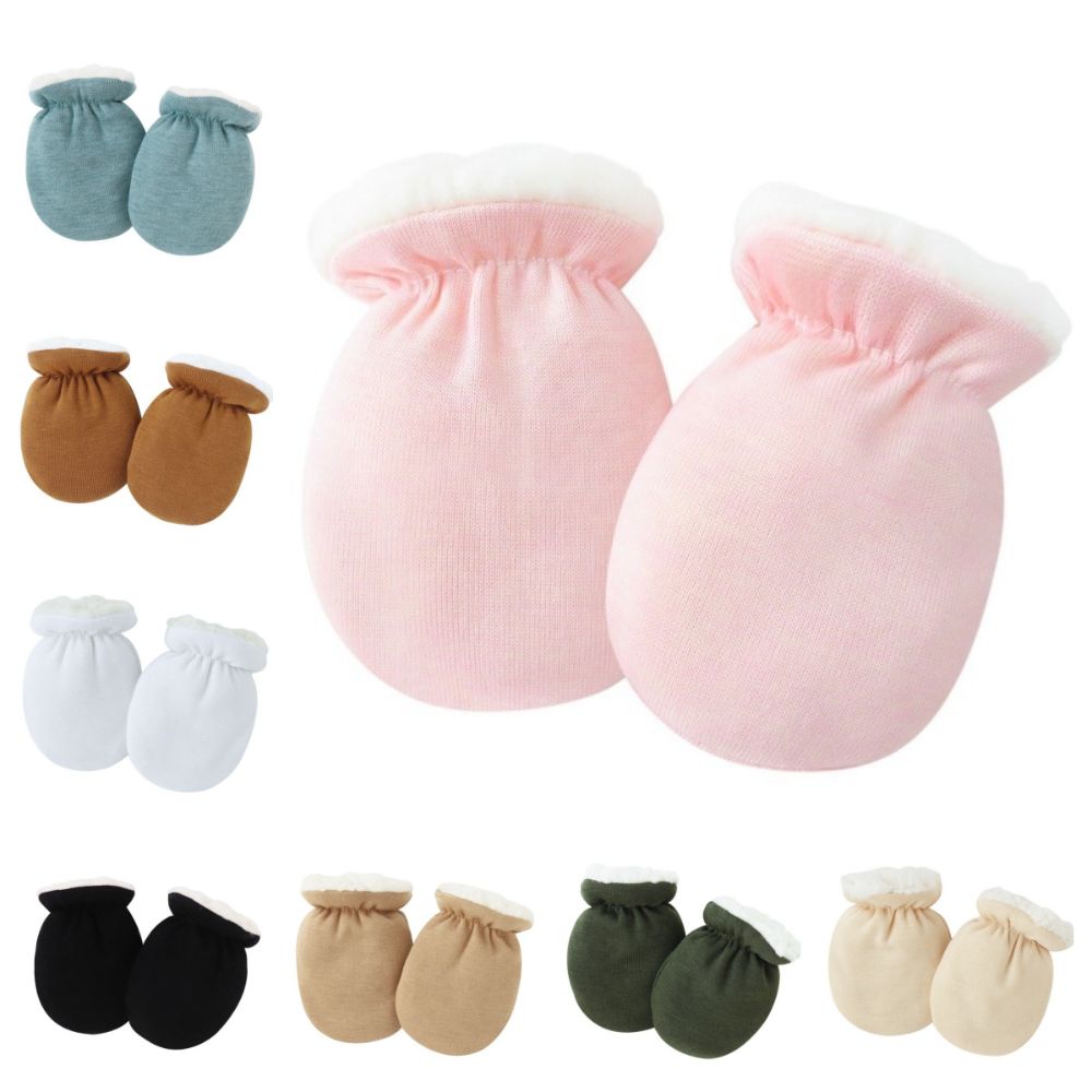 New Warm Wool Furry Newborn Mittens Warm Thicken Simplicity Solid Color Toddler Gloves for 0-1 Years Anti-scratch Face Baby Gloves Autumn Winter