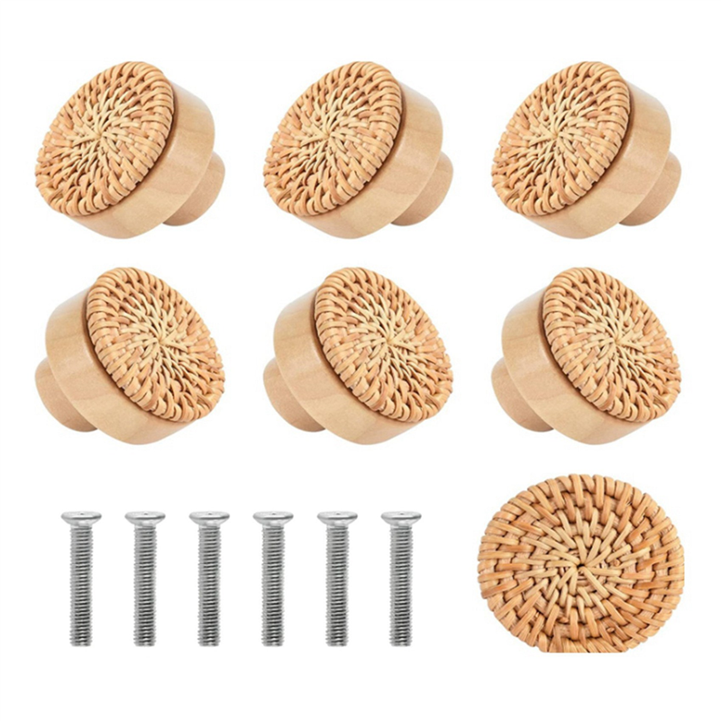 20PCS Wooden Handles Beech Rattan Drawer Knobs Furniture Handle Kitchen Cupboard Door Handle Dresser Pulls,30MM