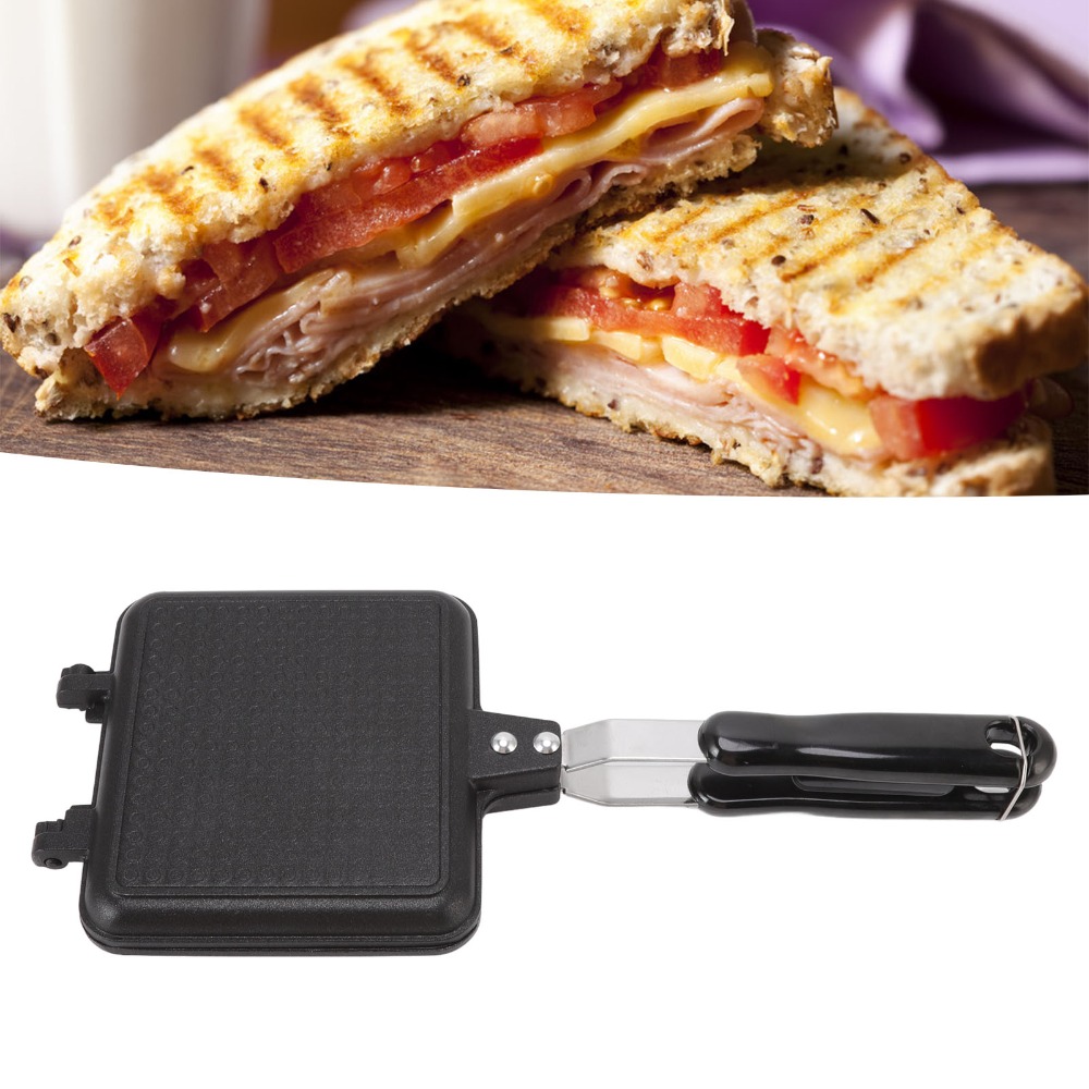 Portable Aluminum Alloy Sandwich Pan Removable Double Sided Double Sided Frying Pan Flat Bottom Non Stick Panini Pan Tourist Picnic