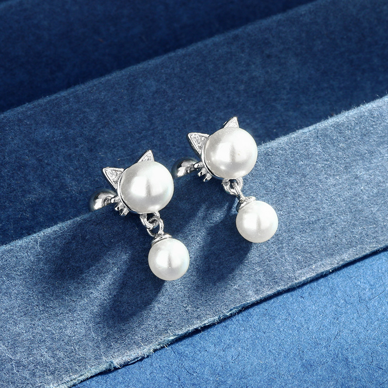 【New Arrivals】Cute Girl Cats Pearl Earrings Exquisite Sweet Elegant Water Drop Earrings Women's High-grade Commuter All-match Earrings
