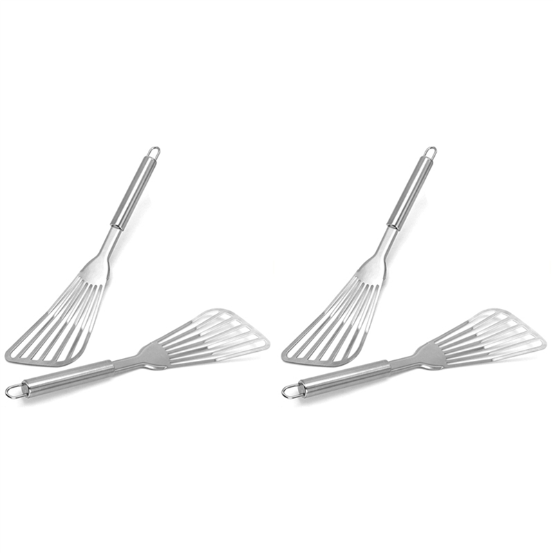 NAMUNY Fish Spatula, 4 Pack Stainless Steel Fish Turner 12.5 Inch Kitchen Cookie Spatula with Brushed Stainless Handle
