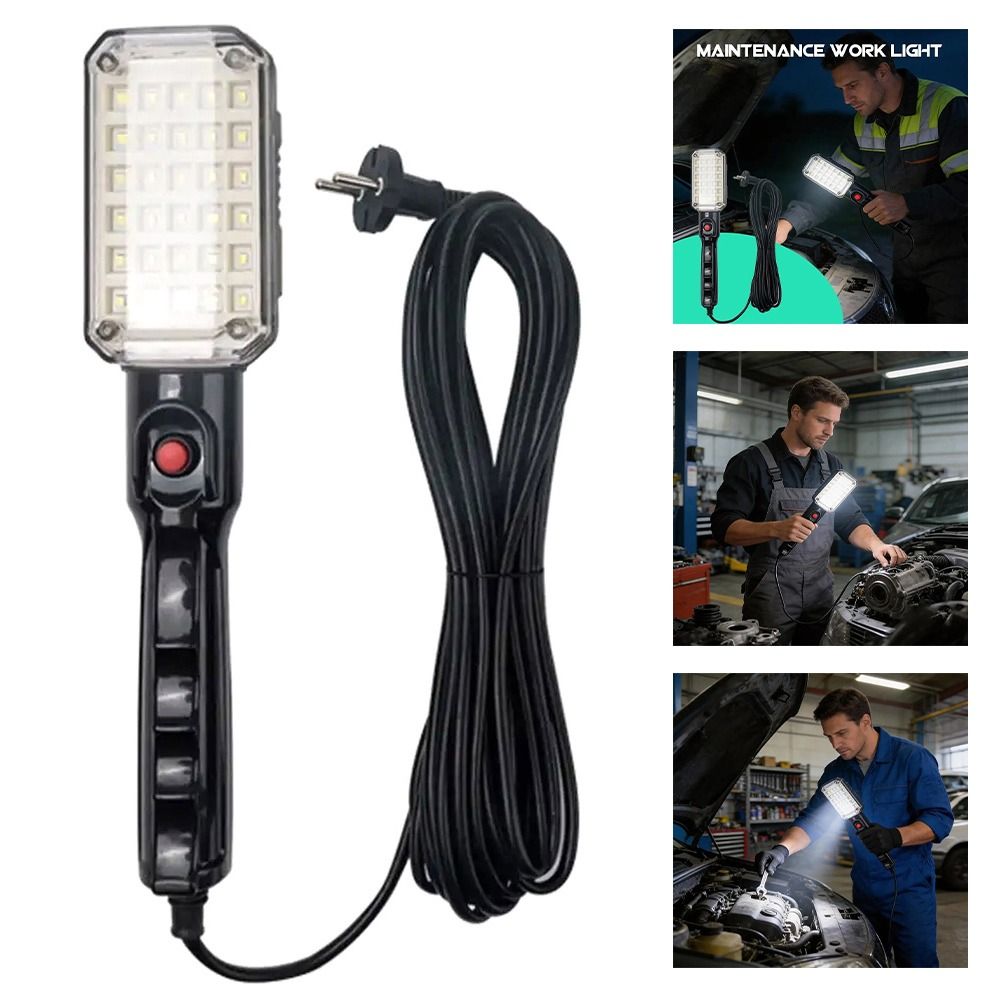 1Pcs New 220V Magnetic Work Light 5M Pure Copper Wire 30 Leads Auto Repair Lamp Magnetic Design High Brightness Handheld Inspection Lamp Off Road Vehicle Maintenance