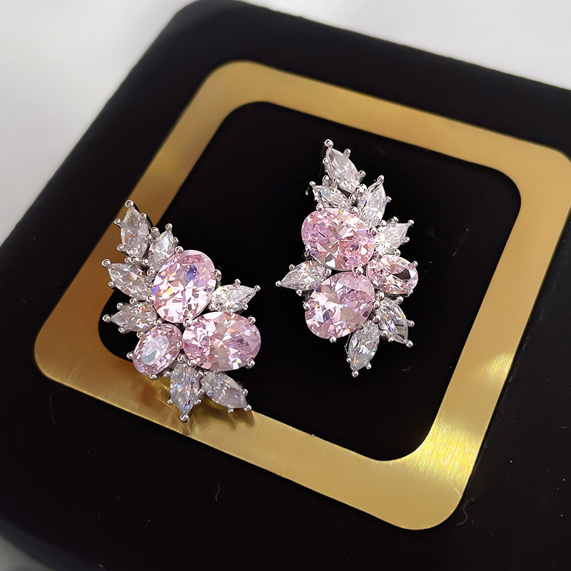 【New arrival】Cao Shi Jushan Cherry Blossom Pink Flower Earrings Women's Sweet Zircon Earrings Gentle Elegant Women's Earrings