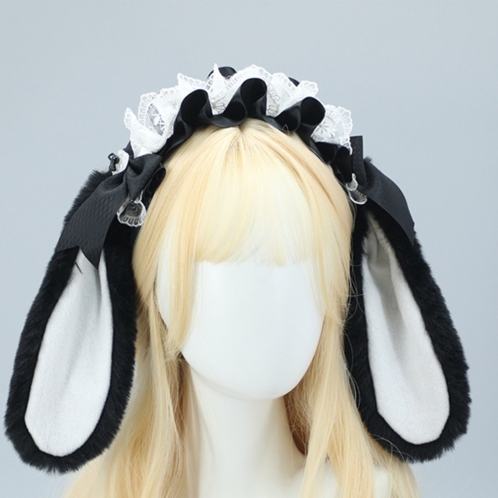 Japanese Bowknot Plush Bunny Hair Hoop Ribbon Furry Cosplay Hair Bands Cute Lace Lolita Rabbit Ears Headband Comic Show