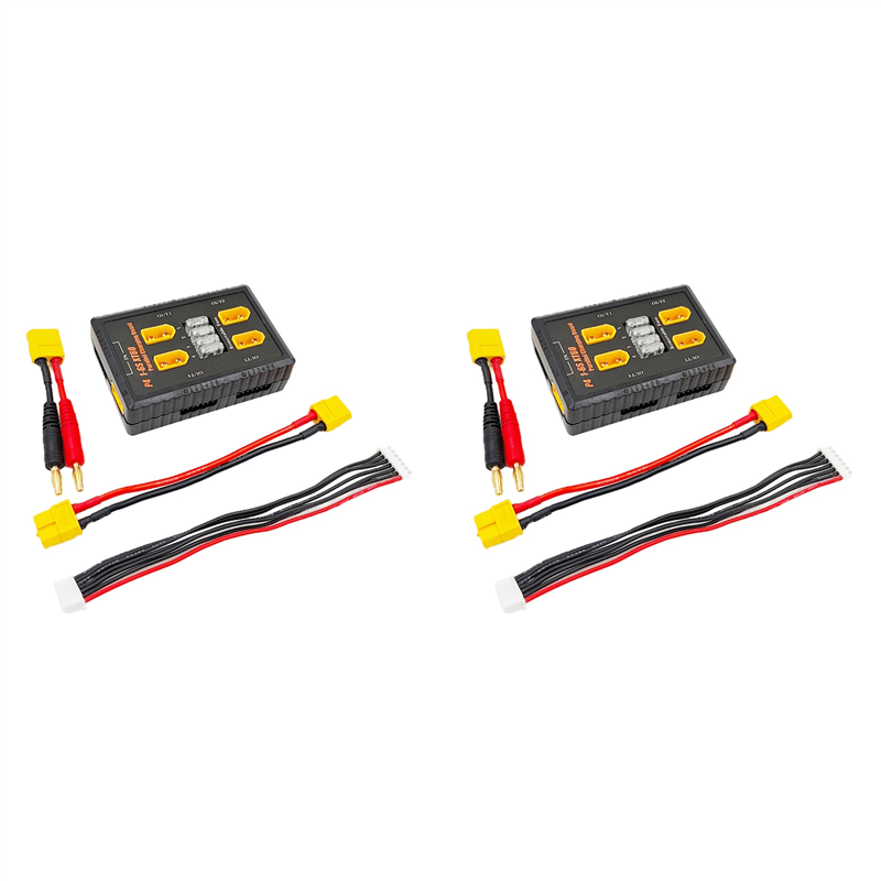 2X P4 1-6S Plug Parallel Charging Board Support 20A Input 4 Channels Output for Rc Battery