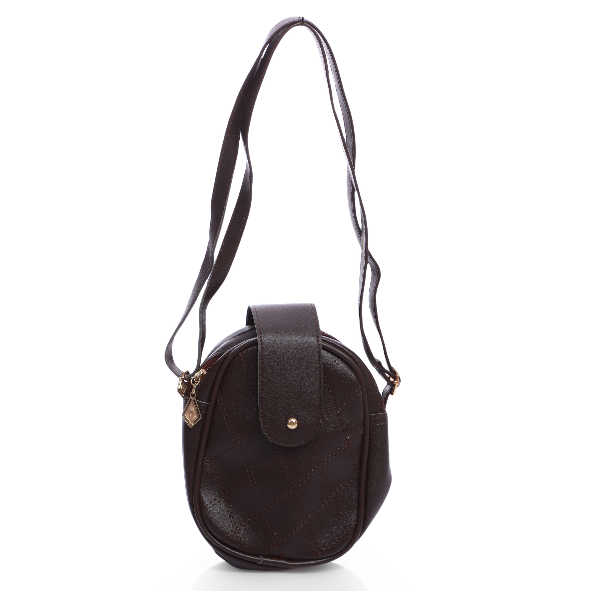 Dark Grey Color V Patterned Small Sized Cross Body Bag For Women