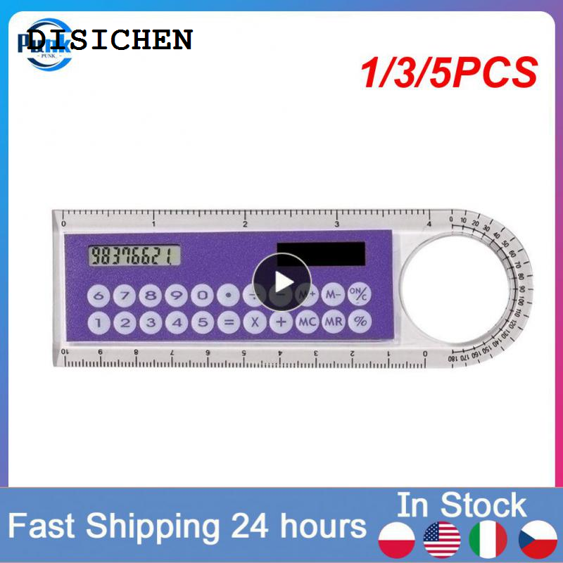 DISICHEN New 1/3/5PCS Mini Portable Multifunction Colorful Student Ruler Calculators Portable Solar Energy Counters Random Color Student