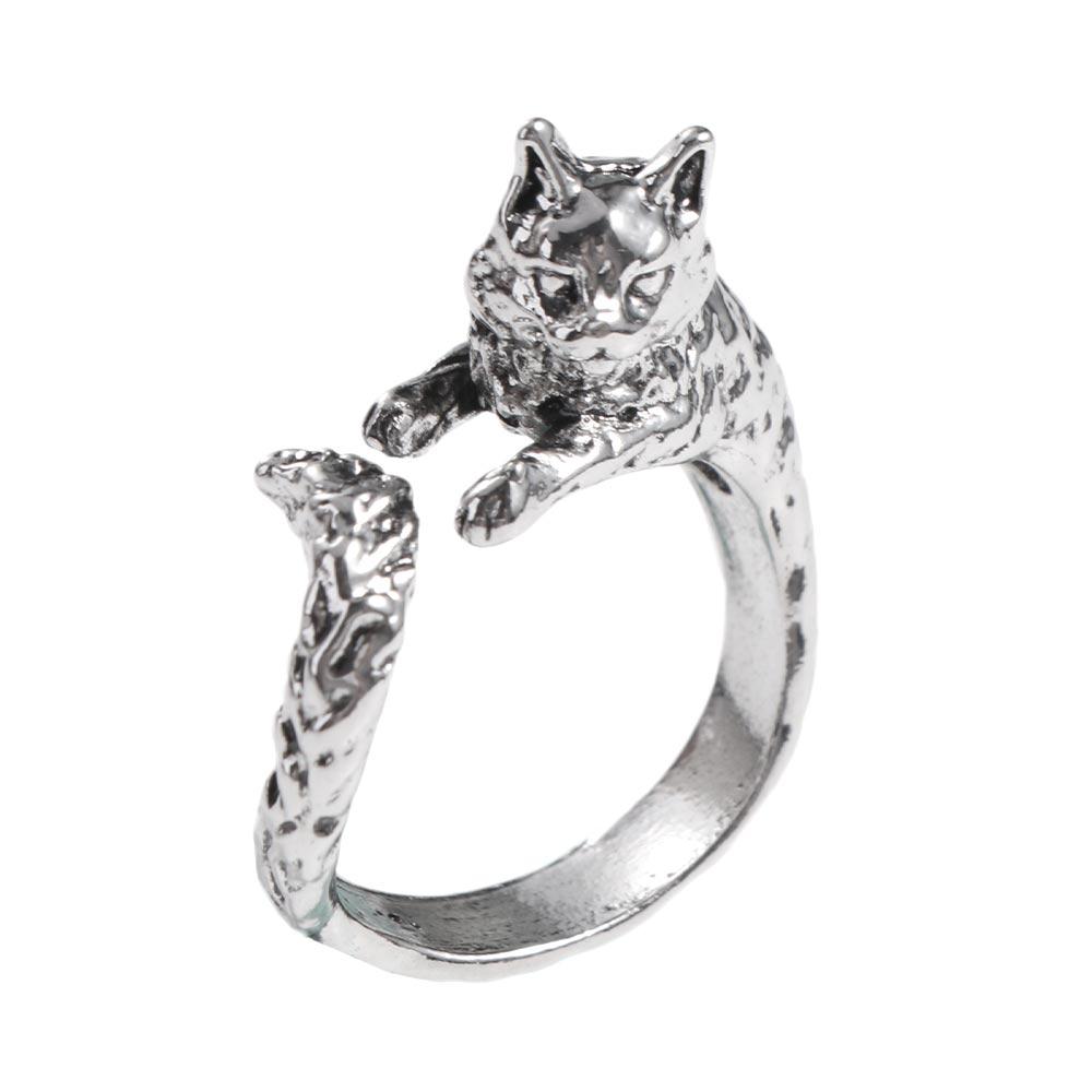 Creative Vintage Kitty Cat Opening Rings Adjustable Dark Alloy Animal Delicate Rings Personality Cartoon Cat Shape Ring Men Women