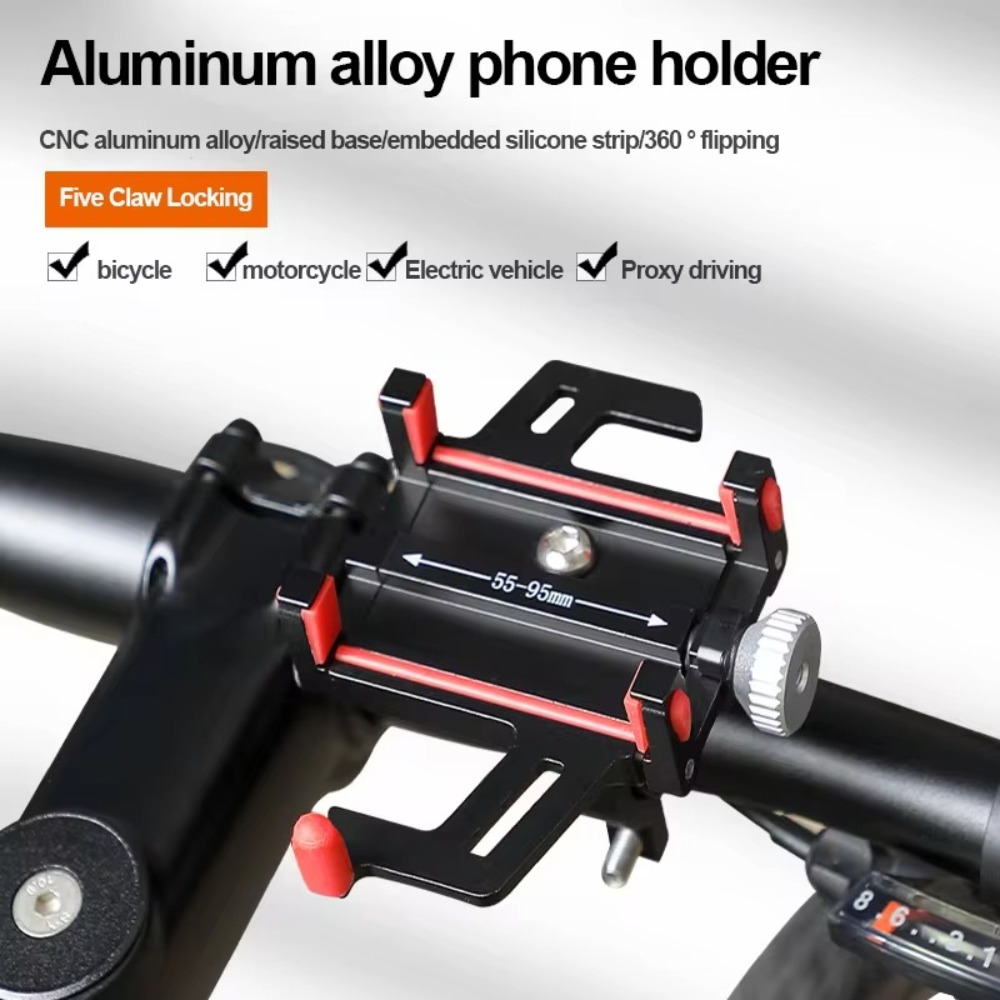 Durable Aluminum Alloy Electric Bicycle Phone Holder Five Claw Locking Design Shockproof Mountain Bike Phone Holder Adjustable Anti Slip Handlebar Bicycle Cell Phone Mount Stand