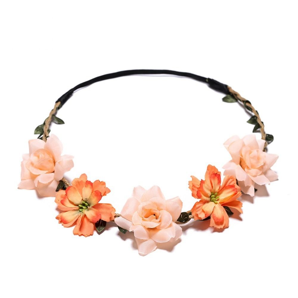 For Girls Cute Bride Hair Accessories Rose Flower Garland Wreath Decoration Floral Hoop Flower Crown Tiara Flower Headband Women Headwear