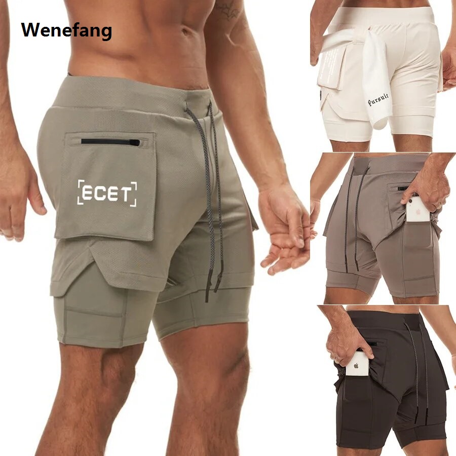 Wenefang Jogger Sports Fitness New Men's Shorts Summer Gym Running Training Hot Selling Cargo Shorts 2-In-1 Double Layer Shorts Basketball Shorts