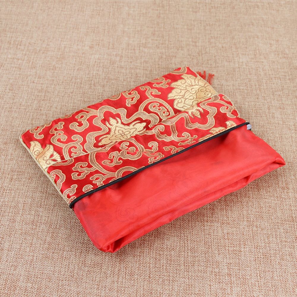 Small Portable Retro Antique Dragon Pattern Brocade Lotus Chinese Style Sachet Jewelry Bag Embroidery Bag Scripture Bag
