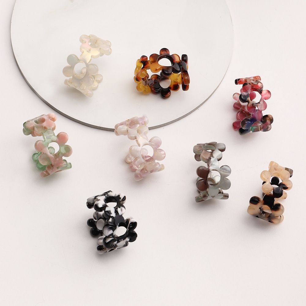 Fashion Women Resin Acetic Acid Flower Vintage Ring Opening Rings Finger Ring Adjustable