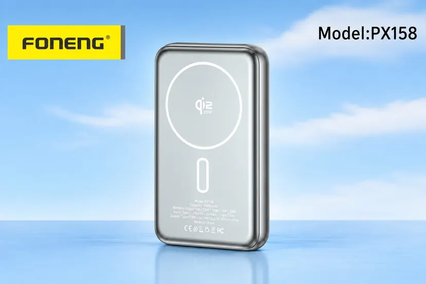 FONENG PX158 10000mAh Qi 2.2 Magnetic Wireless Power Bank 25W - Metal Body, Fast Charging & Type-C Output