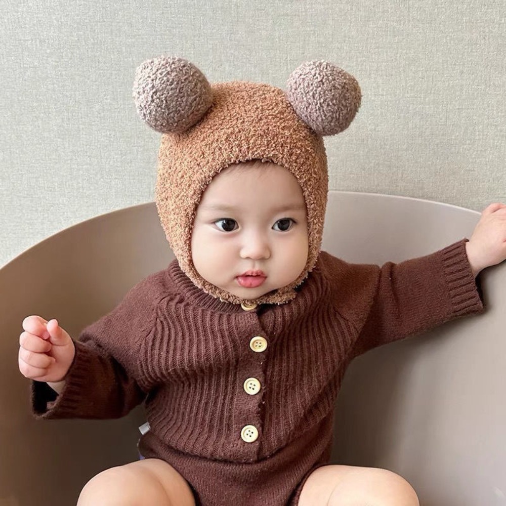 Soft Windproof Beanie Cap Warm with Ball Wool Hemming Caps Newborn Bonnet