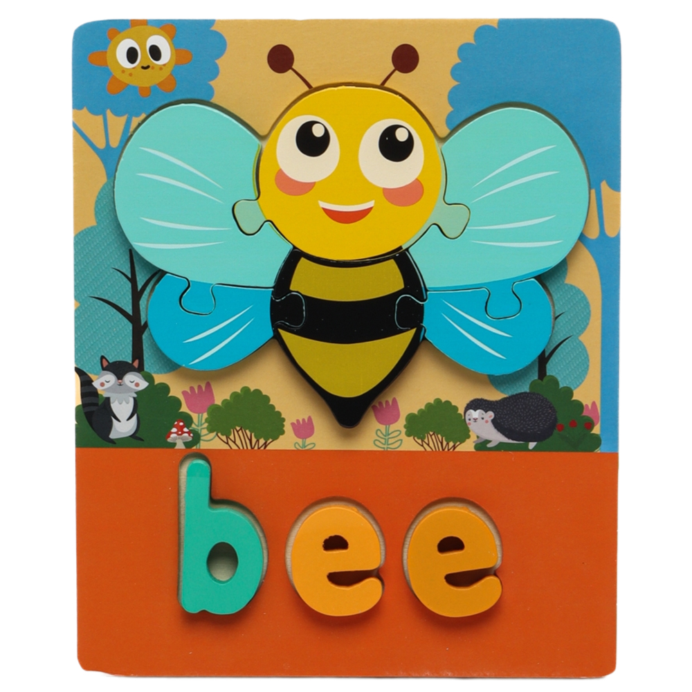 Colorful 3D Wooden Bee Shaped Puzzle with English Spelling Words, Early Learning Educational Montessori Toy for Baby & Toddlers