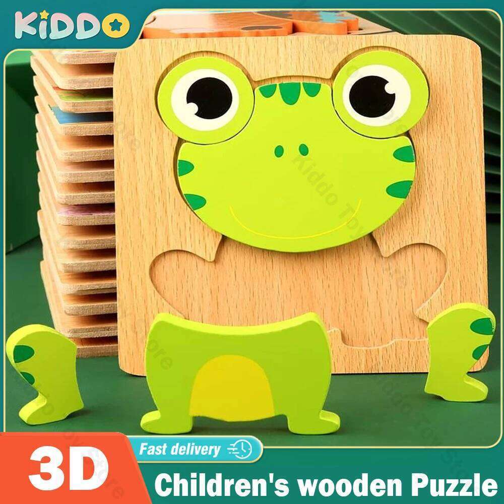 Wooden 3D Cartoon Animals Early Learning Cognition Intelligence Puzzle Game Colorful Montessori Toys Christmas Gifts