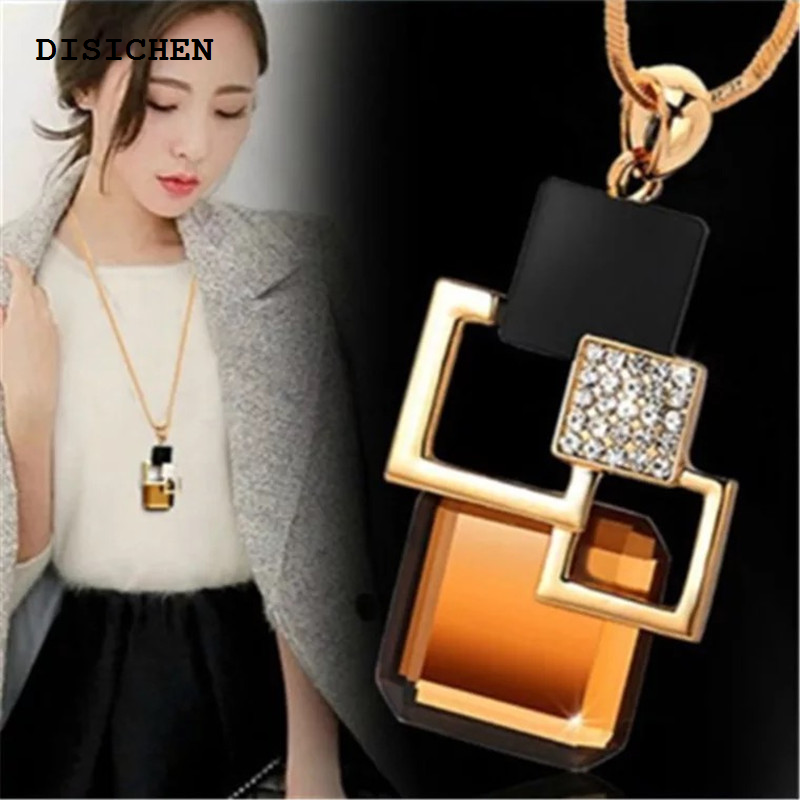 DISICHEN Fifty percent discount Fashion Women Collier Femme Crystal Gray Blue Color Geometric Statement Colar Long Necklaces Pendants for Jewelry Bijoux