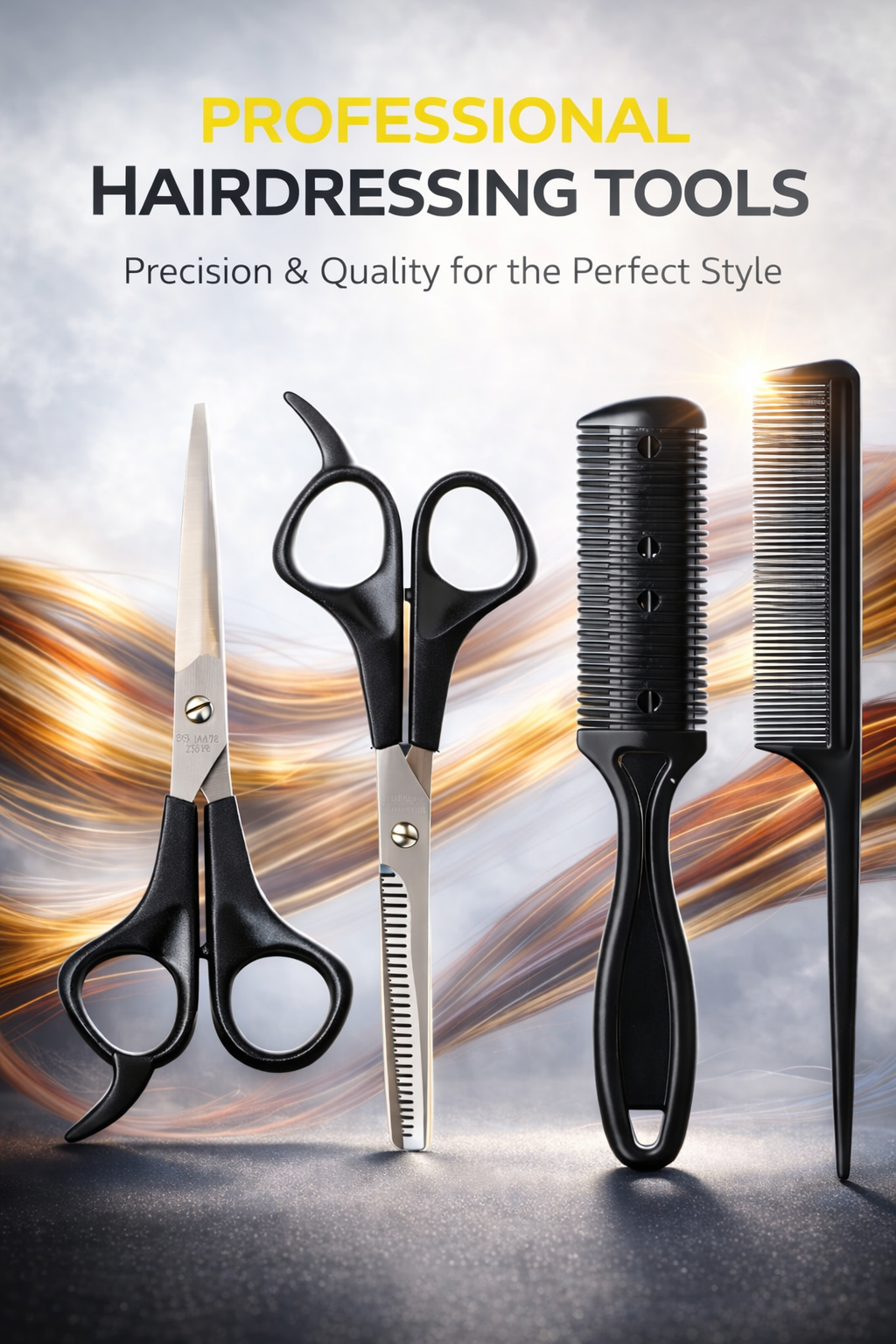 Hair Cutting Scissors Combo Set for Men & Women - Professional Barber Shears, Razor Comb & Tail Comb (4 Pieces)