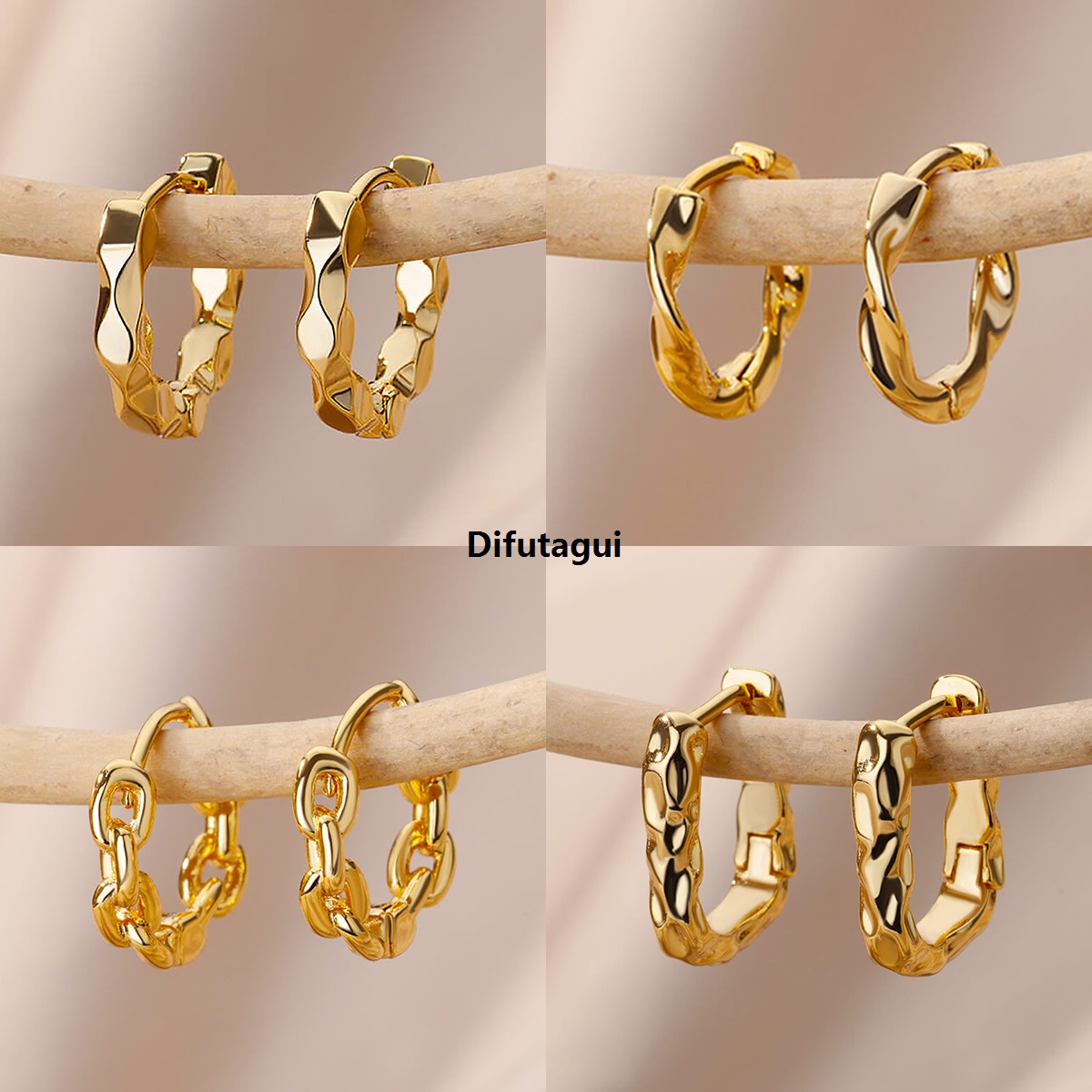 Difutagui Earrings Vintage Earrings Luxury Round Elegant Ladies Girls Earrings Hot Selling Stainless Steel Hoop Wedding Engagement Aesthetic Jewelry