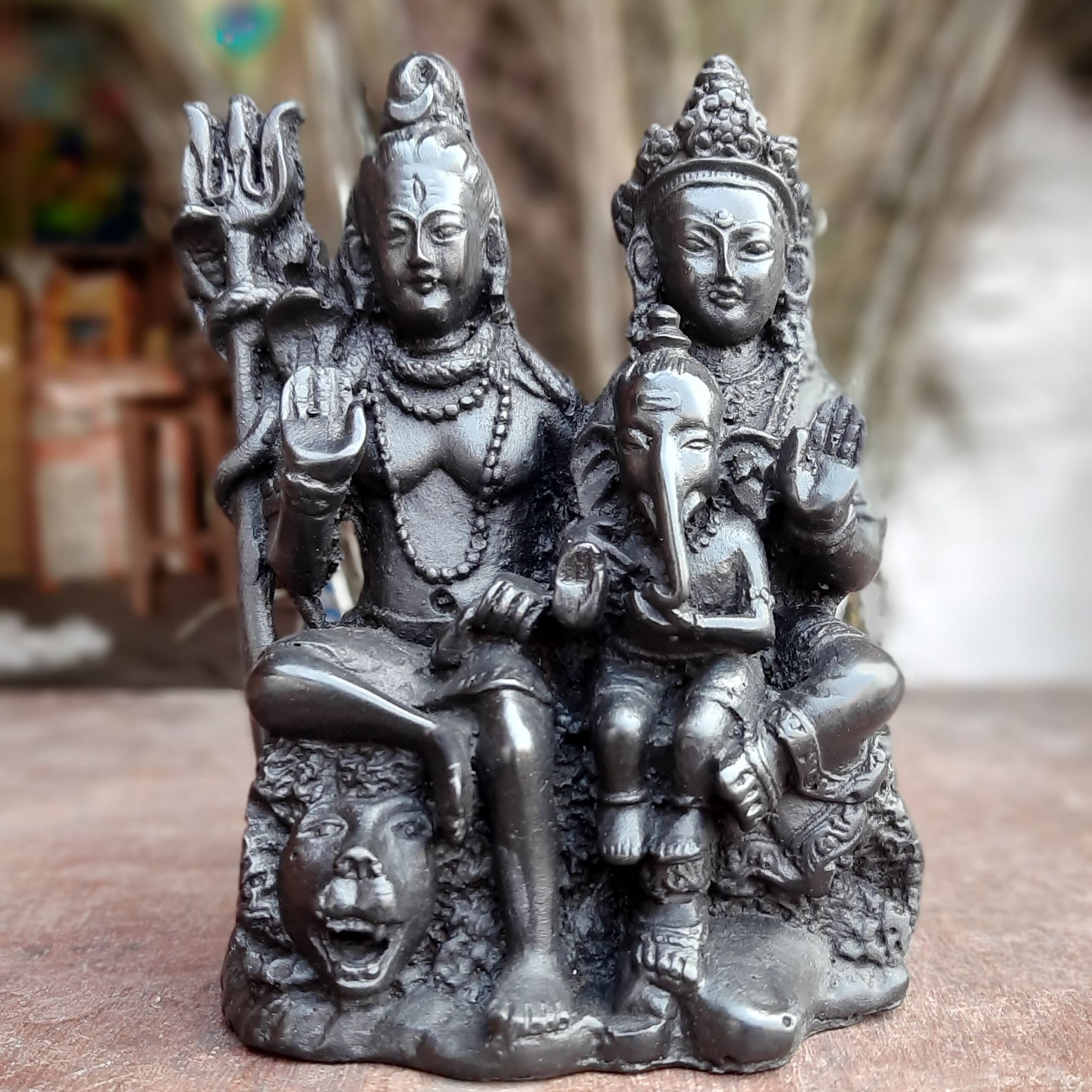 Black Colour Lord Shiva Parbati & Ganesh Statue - 6 Inches