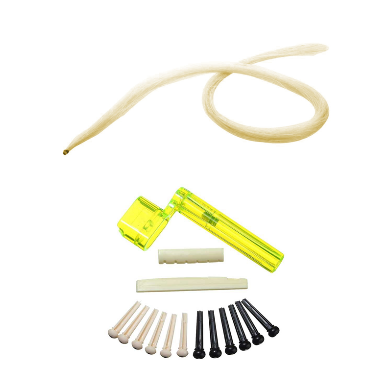 FORIDE 32Inch 80cm Violin Bow Violin Natural Hair Horsehair White & 6 String Acoustic Guitar Nut Saddle Part + 2X String Winder