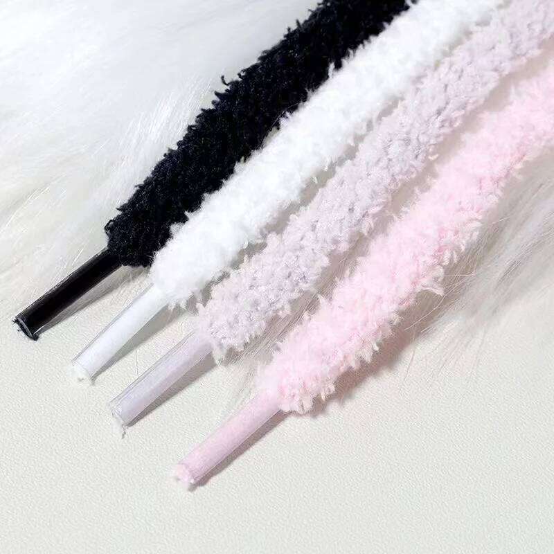 0.8cm width 1 Pair Cute Plush Sneakers Shoelaces Men Women High-top Casual Canvas White Flat Shoes Laces Strings Accessories