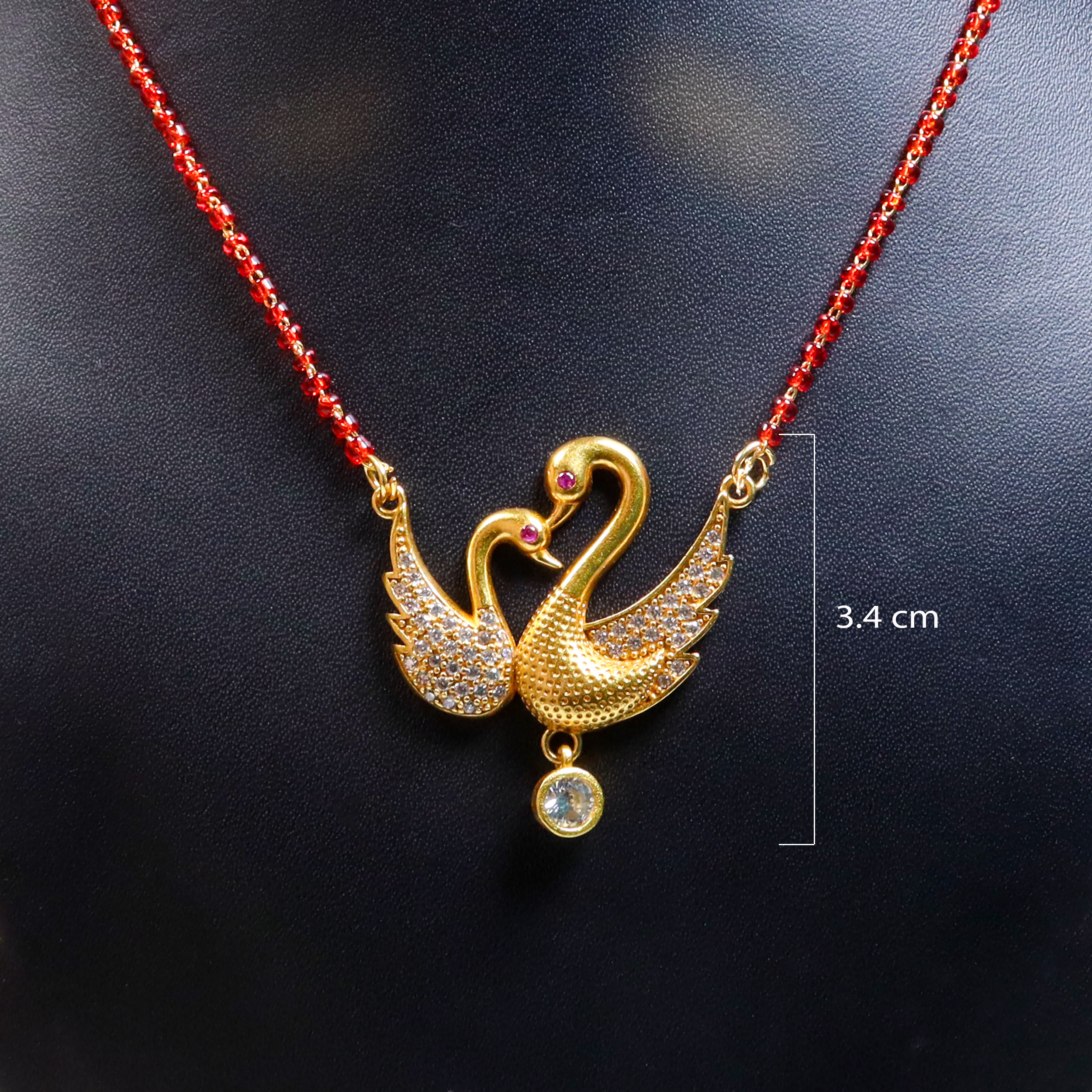 Gold Plated Panchadhatu Black Potey Mangalsutra With White Stone Locket For Women
