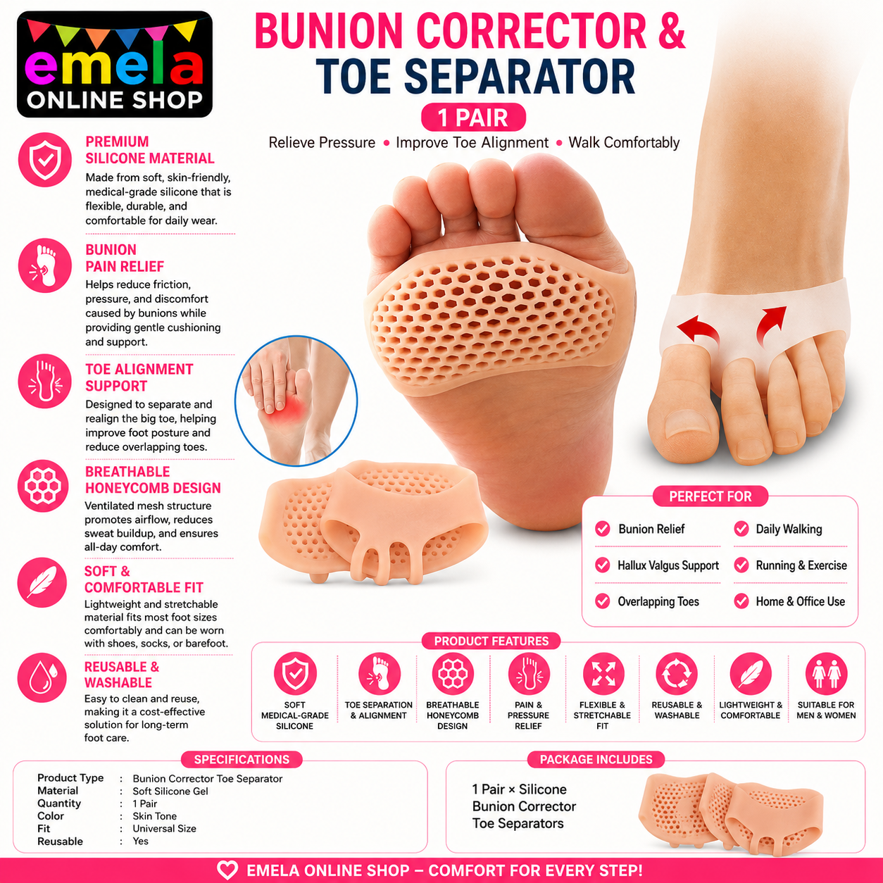 Silicone High Heels Foot Pad - Anti-Grinding, Pain-Proof, Ultra Soft Honeycomb Metatarsal Cushion, 1 Pair, Unisex
