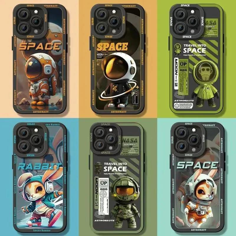Carry meed Fashion Cartoon Astronaut Hand Phone Case For iPhone 15 Pro Max 11 12 13 14 Pro Max Mini XS Max XR X 8 7 Plus Liquid Silicone Cover