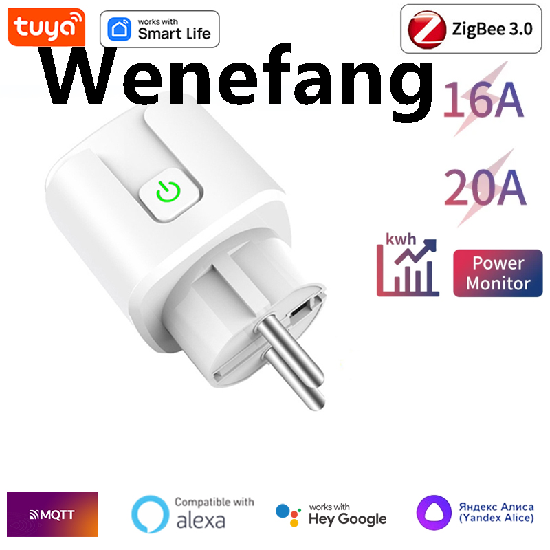 Wenefang Tuya Zigbee Smart Plug 16A/20A EU Smart Socket With Power Monitoring New Timing Function Work With Alexa GoogleHome Yandex