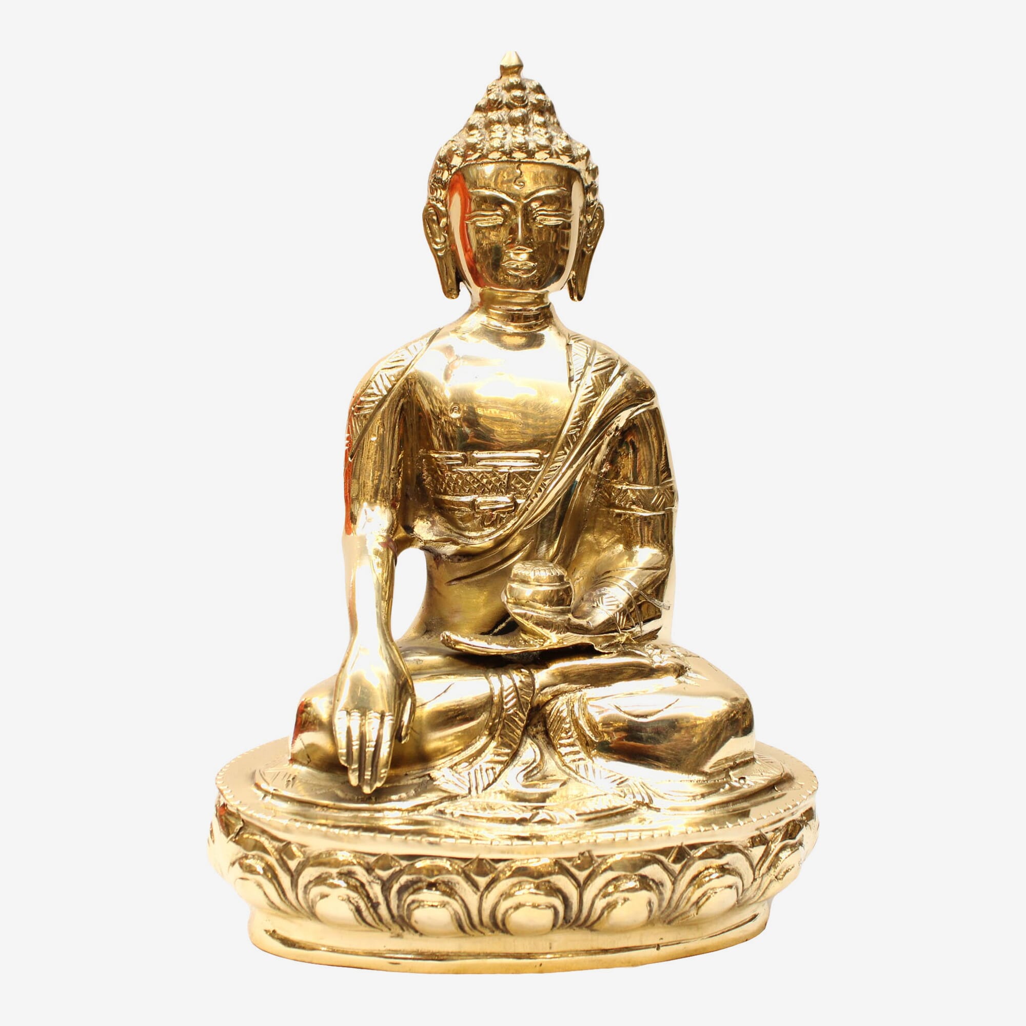 Golden Color Brass Buddha Statue 11"