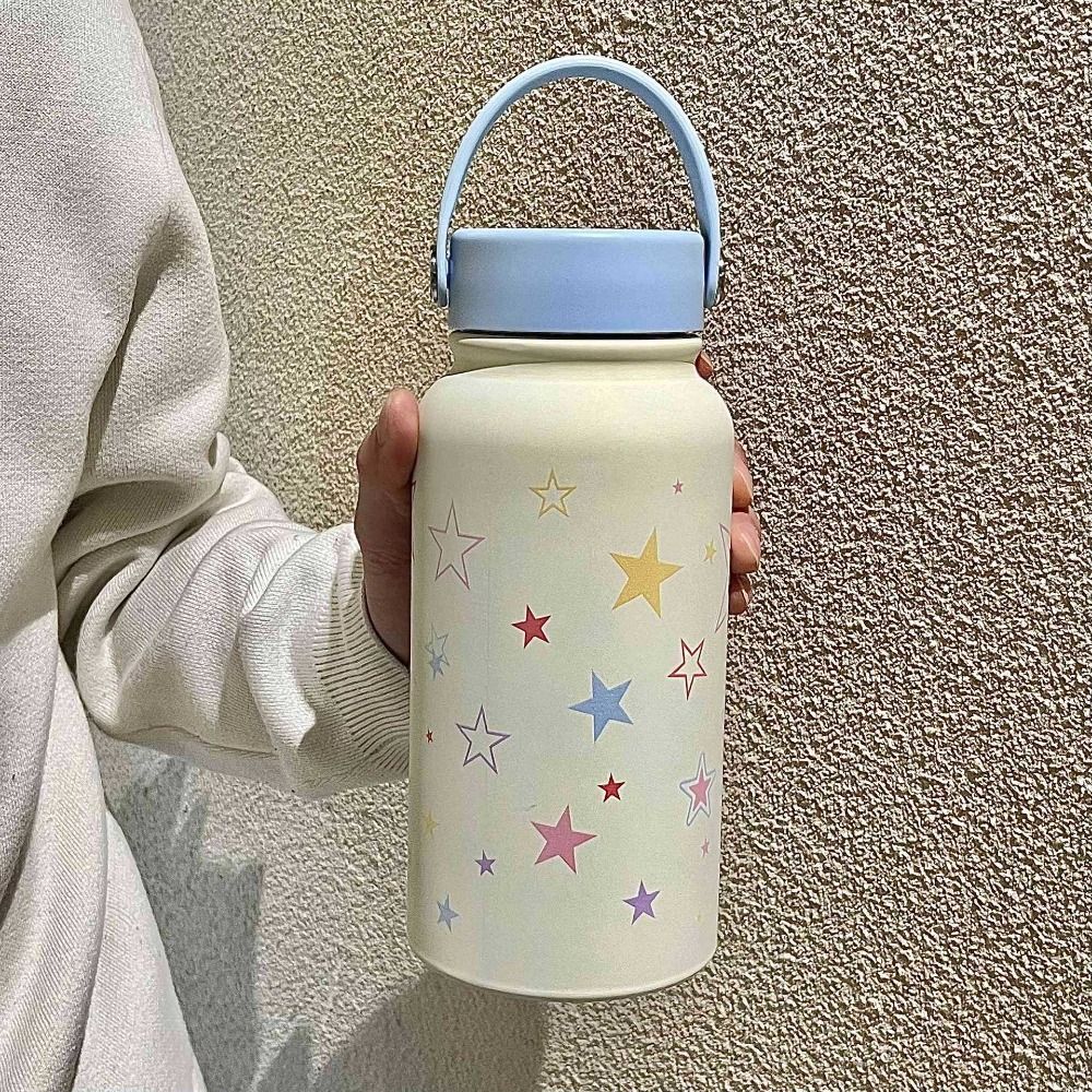 Portable 900ML Insulated Cup Leak-proof Cartoon Vacuum Flasks Double Wall with Straw Thermos Bottle Car Travel