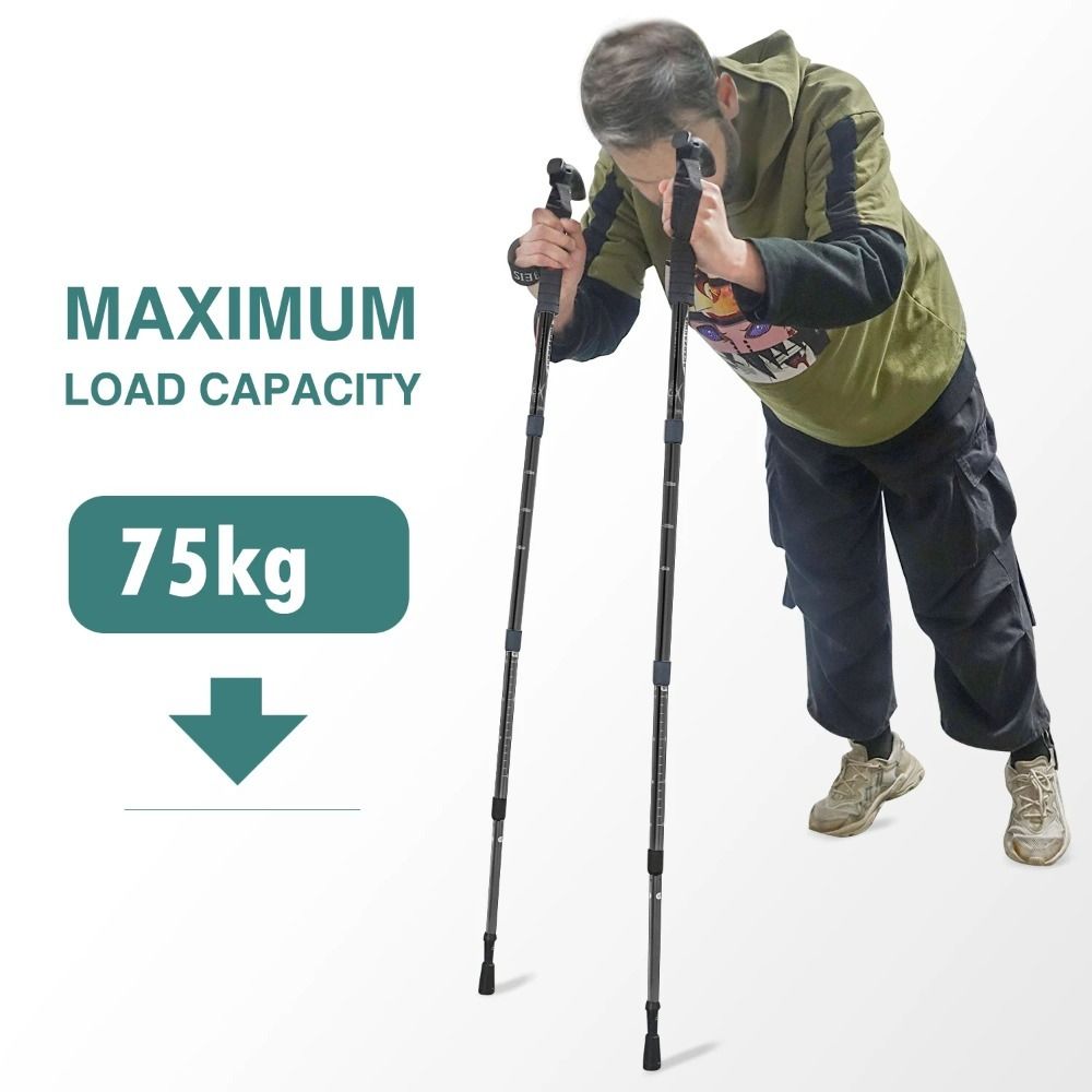 Elderly 4 Section Trekking Poles Folding Wear-resistance Walking Stick Light Weight Non-slip Foldable Crutches Outdoor Exploration