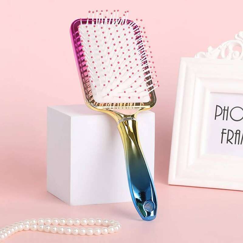 1pc Plating Large Scalp Massage Comb Square Air Cushion Combs Gradient Color Brush For All Hair Types Barber Accessori