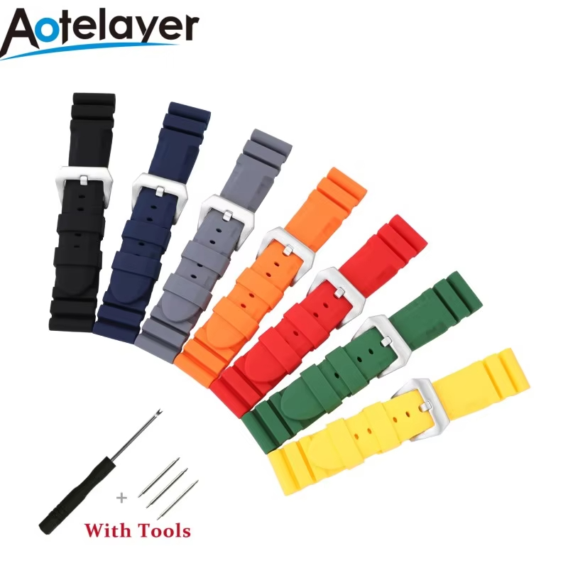 22mm 24mm 26mm Silicone Watch Strap Soft Rubber Watch Band for Universal Durable Waterproof Watch Bracelet Accessories with Tool