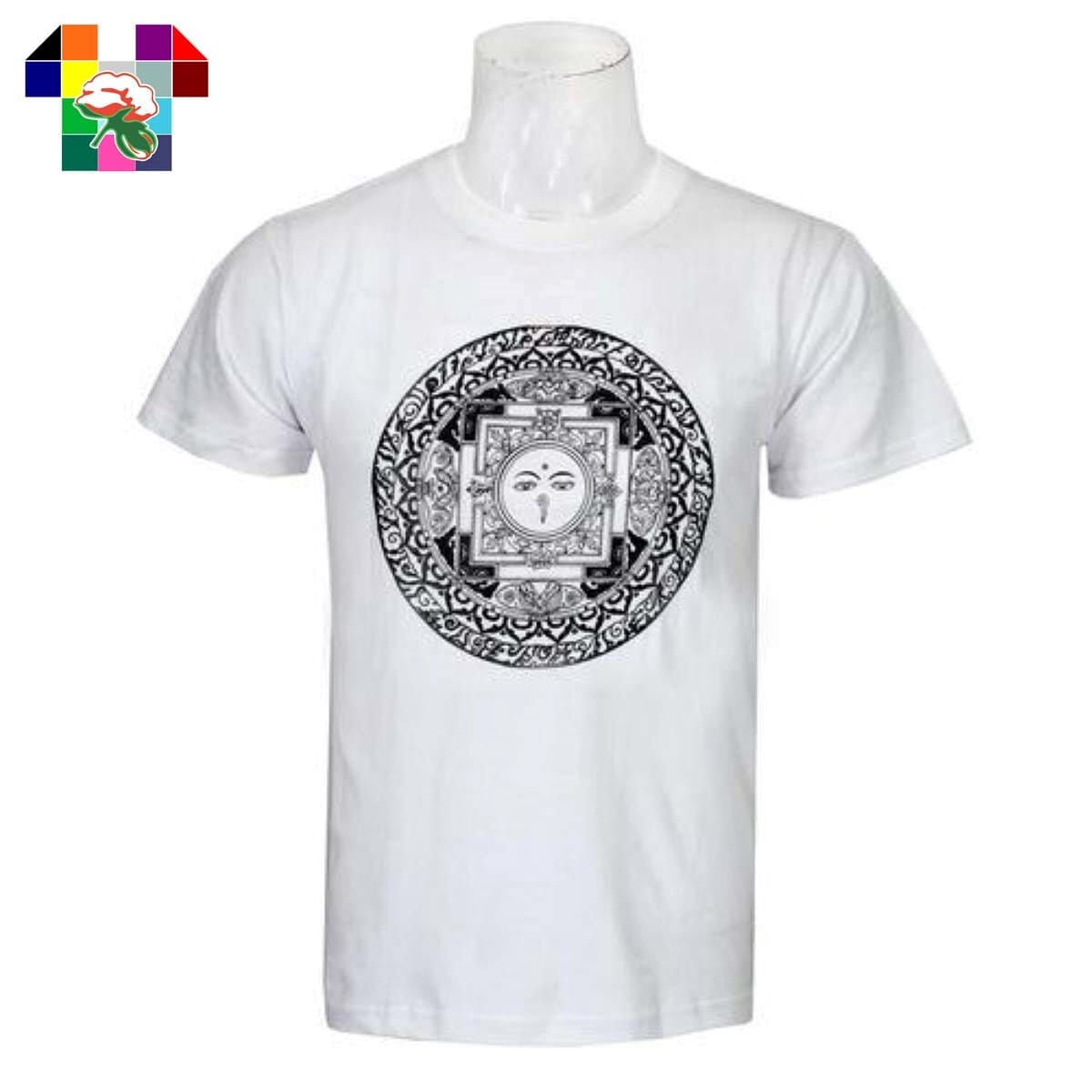 White Mandala Round Neck 100% T-Shirt For Men - 023