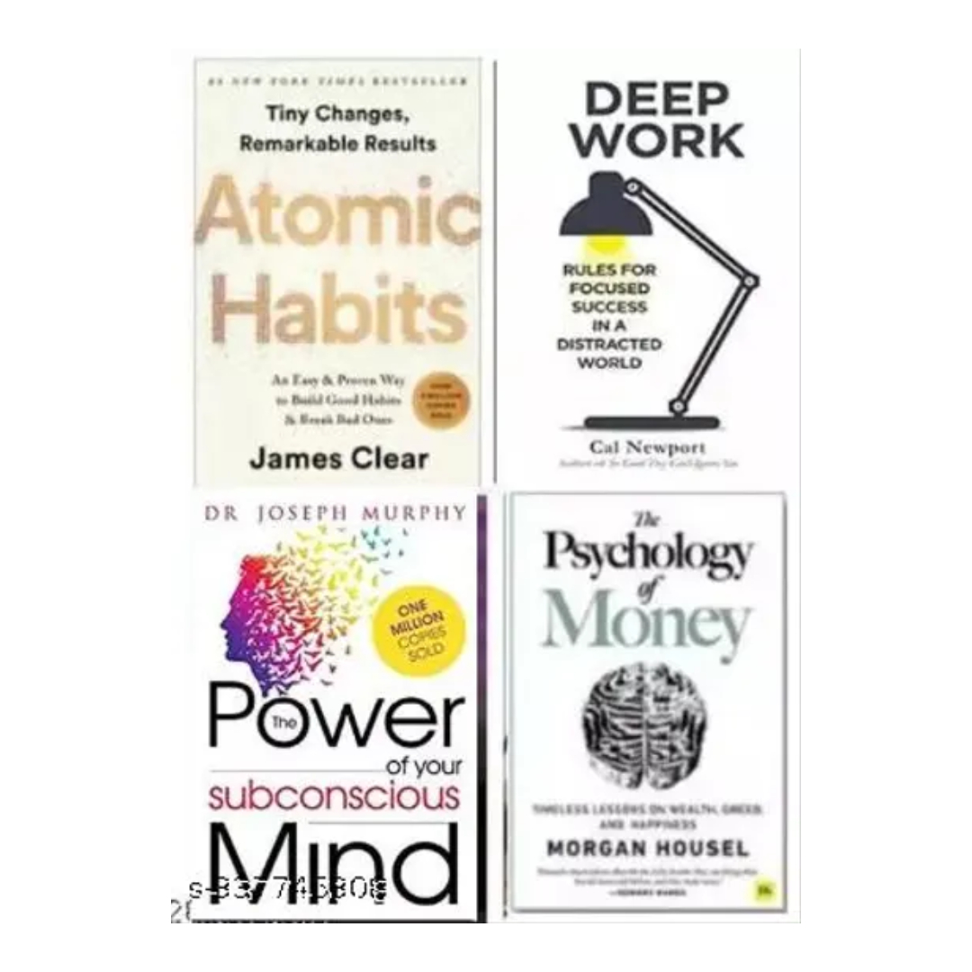 Deep Work + The power of subconcious mind + Atomic habit + The psychology of money (SET OF 4 BOOKS)
