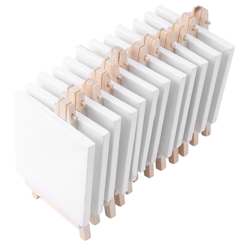 72pc 4 By 4 Inch Mini Canvas and 8 X 16cm Mini Wood Easel Set for Painting Drawing School Student Artist Supplies