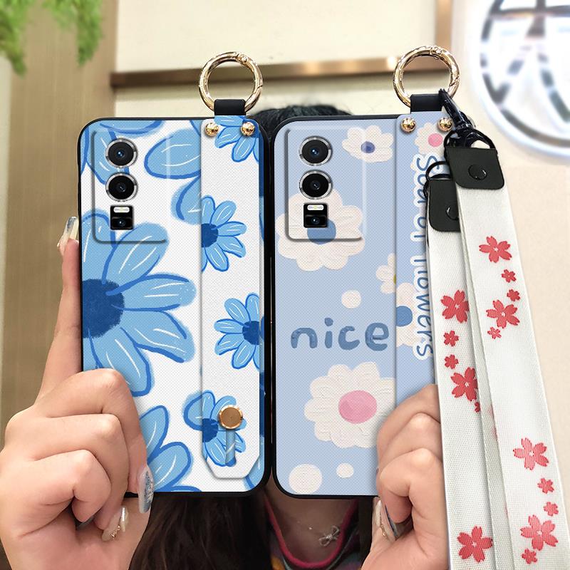 Dirt-resistant Anti-dust Phone Case For VIVO Y76 5G Silicone flower protective Durable Oil Painting Soft case Lanyard