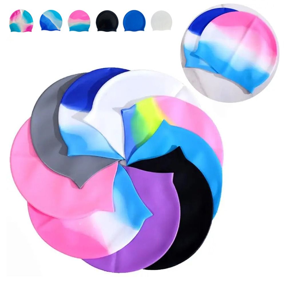 1Pcs Durable with Ear Protect Silicone Swimming Caps Men Women Adults Waterproof Diving Bathing Hats Pool Accessories High Elastic Swim Cap for Long Short Hair